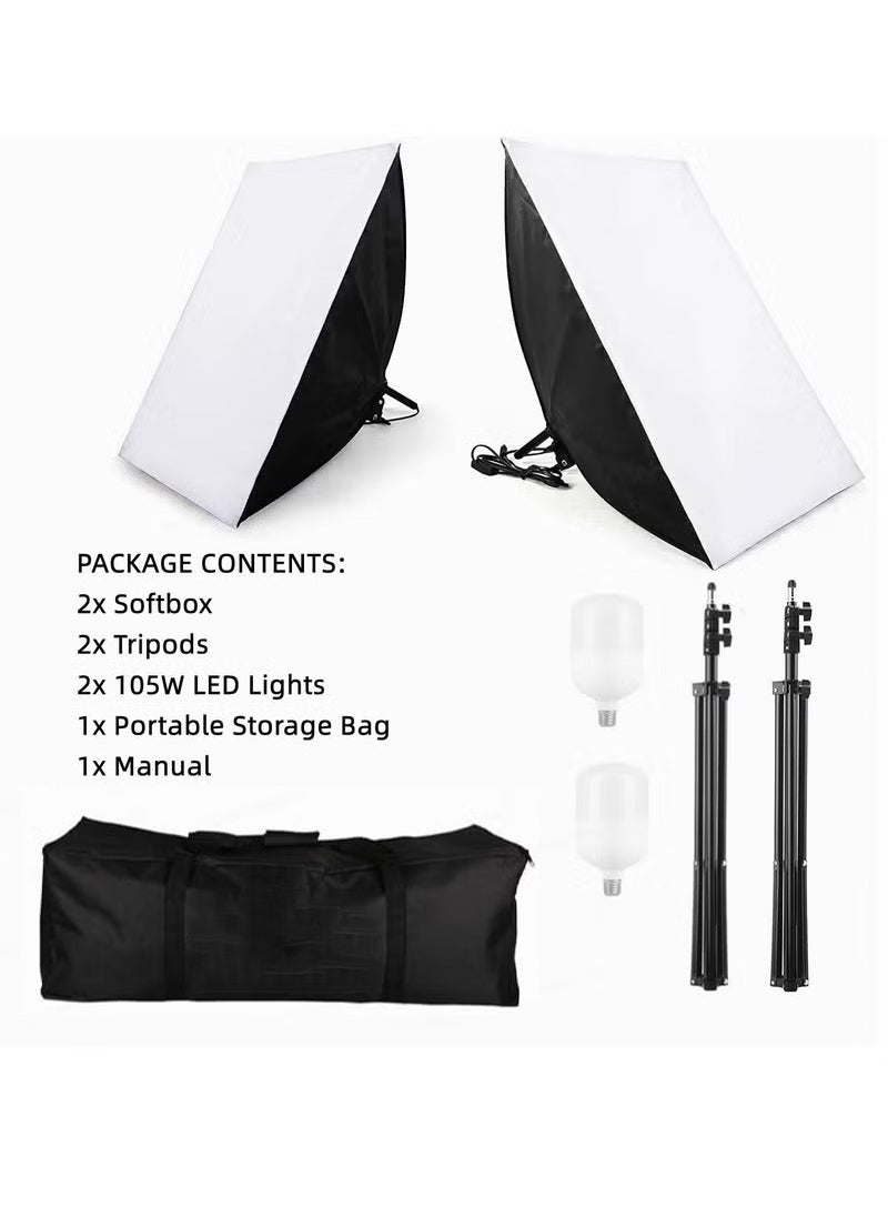 Photography SoftBox Lighting Kit with 2 Pcs 105W White Bulb and SoftBox, Carry Bag for Portrait Product Shooting