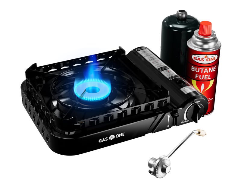 GasOne 15000 BTU Propane or Butane Stove Dual Fuel Stove Portable Camping Stove  Patented  with Carrying Case Great for Emergency Preparedness Kit
