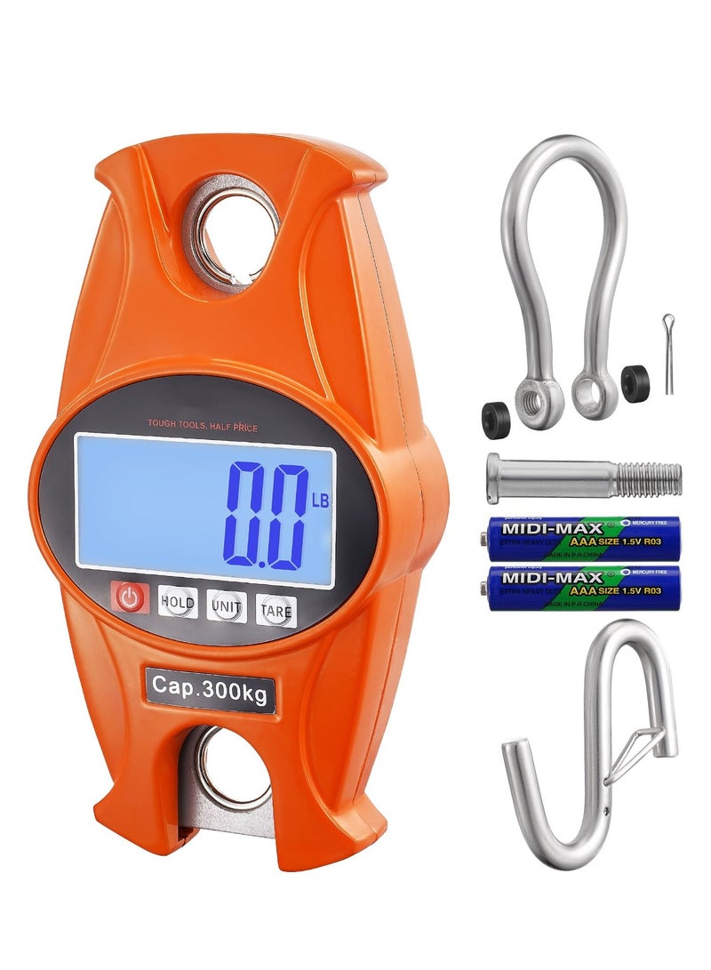 KASTWAVE Digital Crane Scale, 660 lbs/300 kg, Industrial Heavy Duty Hanging Scale with Cast Aluminum Case & LCD Screen, Handheld Mini Crane with Hooks for Farm, Hunting, Fishing, Outdoor, Garage (Orange) - Image 1