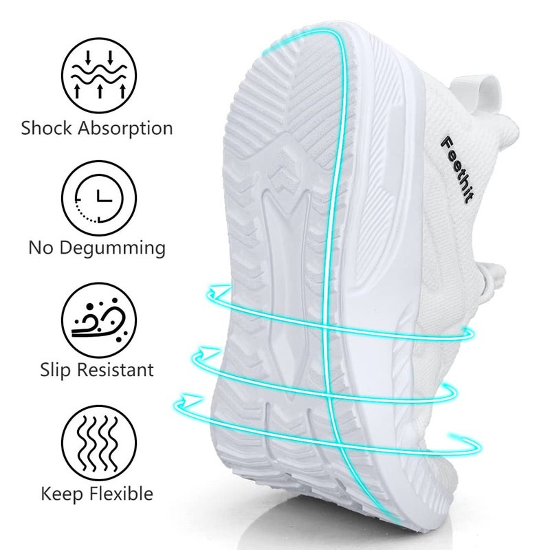 Feethit Mens Slip on Running Shoes Casual Non Slip Walking Sneakers Comfortable Tennis Shoes for Gym Jogging White 11 - Image 4
