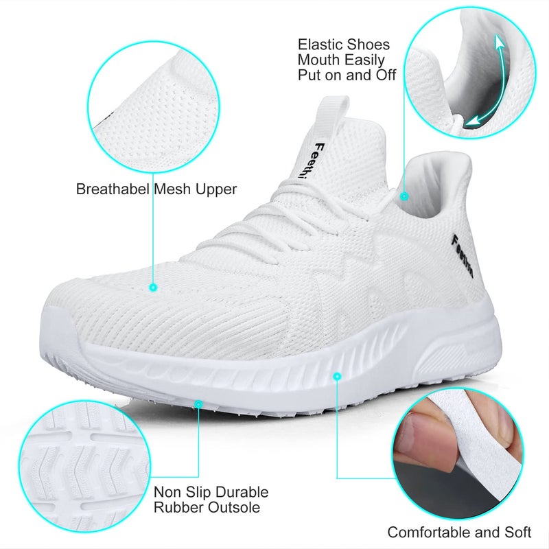 Feethit Mens Slip on Running Shoes Casual Non Slip Walking Sneakers Comfortable Tennis Shoes for Gym Jogging White 11 - Image 3