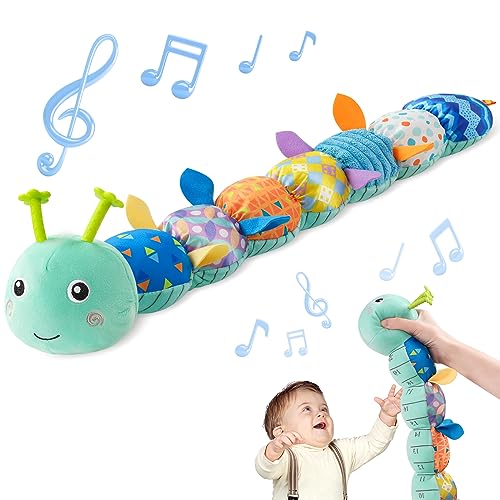 Sumobaby Baby Toys Musical Caterpillar, Stuffed Animal Activity Soft Toys with Teether,Multi-Sensory Crinkle, Rattle and Textures, for Tummy Time Baby Toys 0 to 12 Months Boys,Girls,Caterpillar(Blue) - Image 1