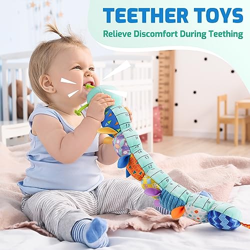 Sumobaby Baby Toys Musical Caterpillar, Stuffed Animal Activity Soft Toys with Teether,Multi-Sensory Crinkle, Rattle and Textures, for Tummy Time Baby Toys 0 to 12 Months Boys,Girls,Caterpillar(Blue) - Image 4