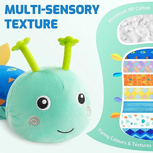 Sumobaby Baby Toys Musical Caterpillar, Stuffed Animal Activity Soft Toys with Teether,Multi-Sensory Crinkle, Rattle and Textures, for Tummy Time Baby Toys 0 to 12 Months Boys,Girls,Caterpillar(Blue) - Image 2
