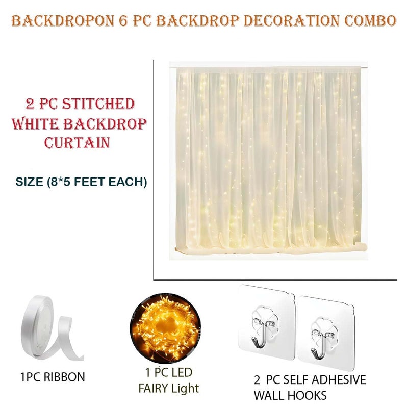 Backdropon Backdropon Traditional Backdrop Decoration Fabric -6Pcs White Net Curtain for Decoration with Lights | Backdrop for Pooja Decoration | Net Curtains for Decoration Birthday, Anniversary, Wedding, Pooja  - Image 2