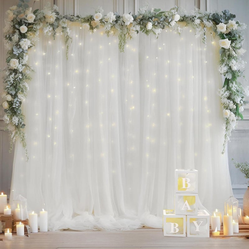 Backdropon Backdropon Traditional Backdrop Decoration Fabric -6Pcs White Net Curtain for Decoration with Lights | Backdrop for Pooja Decoration | Net Curtains for Decoration Birthday, Anniversary, Wedding, Pooja  - Image 1