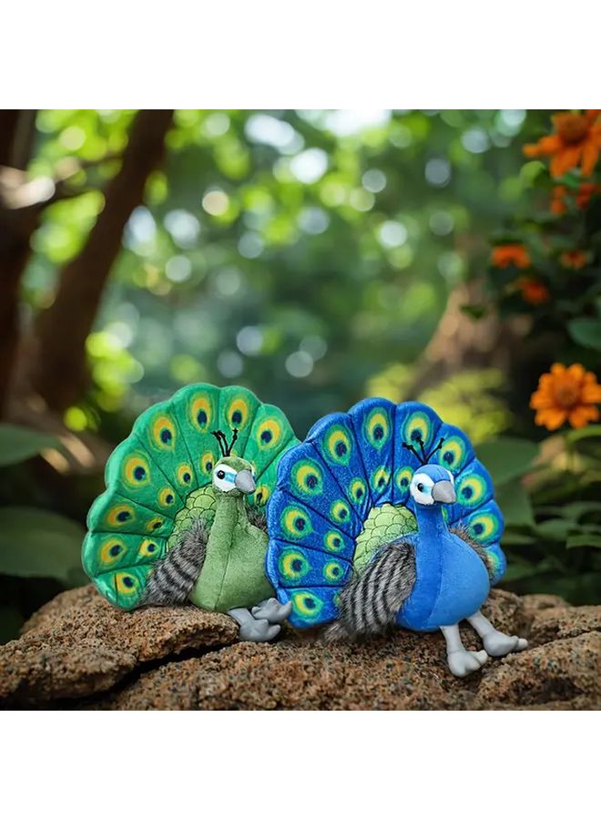 Malachite Green Realistic Peacock Plush Toy Soft Fluffy Stuffed Animal Home Decor Gift - Image 2