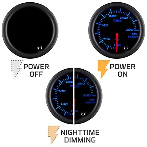GlowShift Tinted 7 Color 300F Oil Temperature Gauge Kit - Includes 1/8-27 NPT Electronic Sensor & Wiring - Multi-Color Display - Black Dial - Smoked Lens - for Car & Truck - 2-1/16" 52mm - Image 5