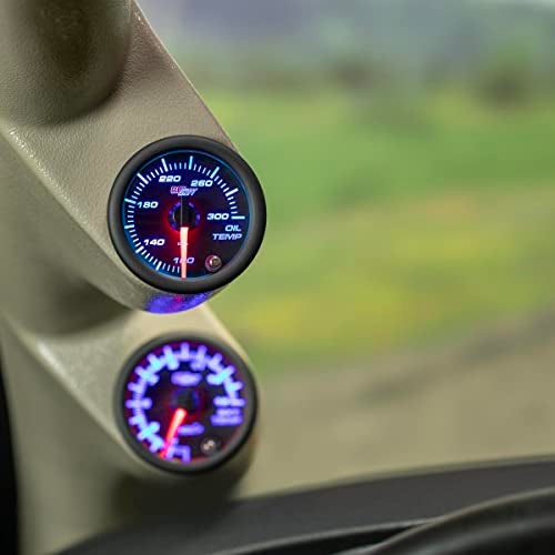 GlowShift Tinted 7 Color 300F Oil Temperature Gauge Kit - Includes 1/8-27 NPT Electronic Sensor & Wiring - Multi-Color Display - Black Dial - Smoked Lens - for Car & Truck - 2-1/16" 52mm - Image 3