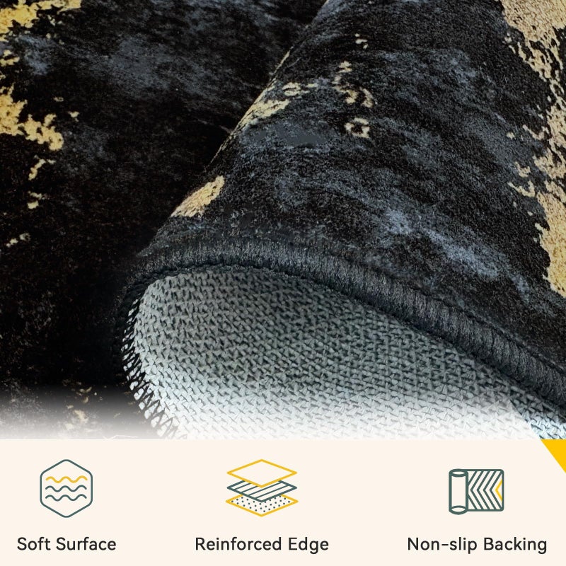 RELEANY Washable Area Rugs 6'x9' Non-Slip Modern Abstract Soft for Living Room Entryway Bedroom Nursery, Print Pattern, Dark Black Gold - Image 5