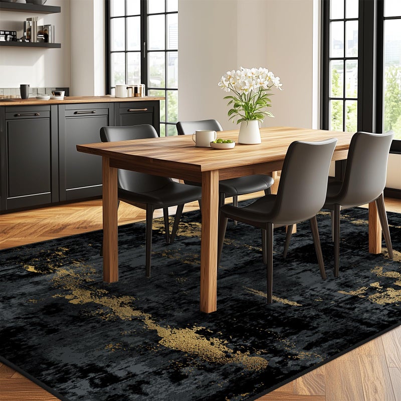 RELEANY Washable Area Rugs 6'x9' Non-Slip Modern Abstract Soft for Living Room Entryway Bedroom Nursery, Print Pattern, Dark Black Gold - Image 3