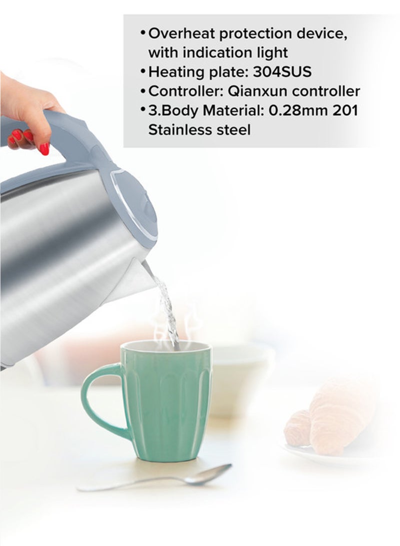 Clikon Stainless Steel Electric Cordless Kettle With 360° Swivel Base Power Cord Storage Auto Cut-off Function LED Indicator 2 Years Warranty 1.8 L 1500 W CK5125 Silver/Grey - Image 3