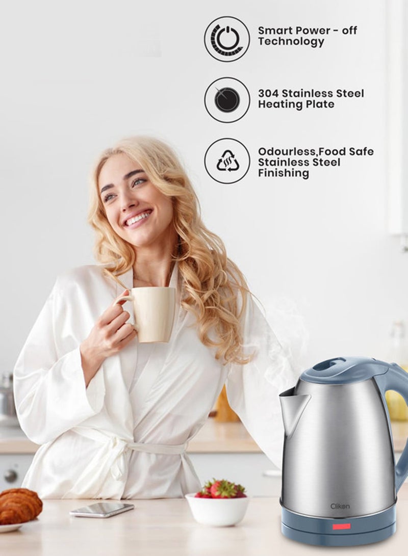 Clikon Stainless Steel Electric Cordless Kettle With 360° Swivel Base Power Cord Storage Auto Cut-off Function LED Indicator 2 Years Warranty 1.8 L 1500 W CK5125 Silver/Grey - Image 4