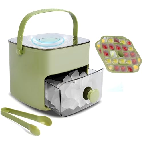 TAREG Ice Cube Tray with Lid Bin Ice Maker for Freezer Ice Trays Ice Container Ice Molds for Whiskey Cocktail Coffee Drinks Beer with Ice Tongs Kitchen Gadgets Tools Green - Image 1