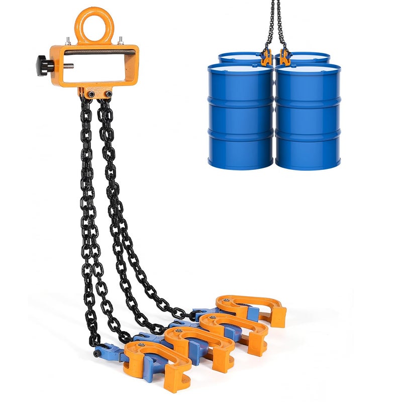BEAMNOVA Upgraded Chain Drum Lifter, 2 Ton / 4400lbs Loading Capacity, for 55 Gallon Drums, Forklift Hoist Crane Metal Plastic Barrel Double Lifting Chains, 4 Hooks & Chains - Image 1