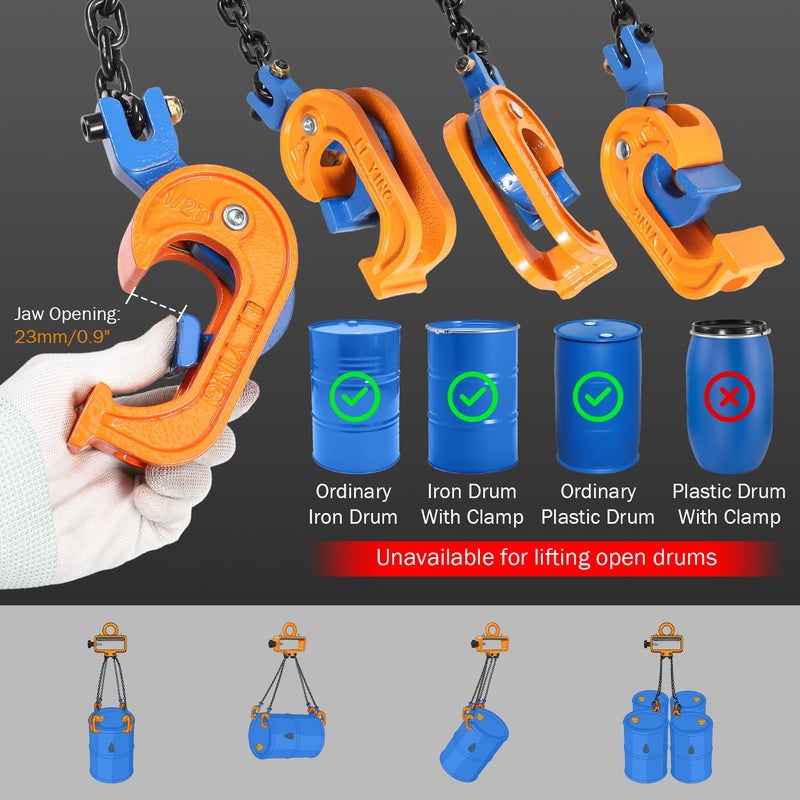 BEAMNOVA Upgraded Chain Drum Lifter, 2 Ton / 4400lbs Loading Capacity, for 55 Gallon Drums, Forklift Hoist Crane Metal Plastic Barrel Double Lifting Chains, 4 Hooks & Chains - Image 3