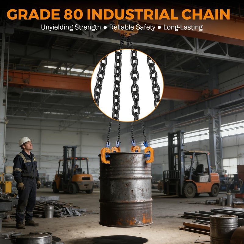 BEAMNOVA Upgraded Chain Drum Lifter, 2 Ton / 4400lbs Loading Capacity, for 55 Gallon Drums, Forklift Hoist Crane Metal Plastic Barrel Double Lifting Chains, 4 Hooks & Chains - Image 5