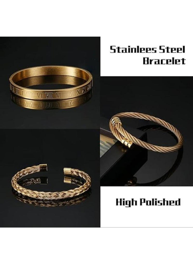 3 قطع أساور من الفولاذ المقاوم للصدأ للرجال سوار الأرقام الرومانية سوار قابل للتعديل سوار كابل ملتوي أساور فاخرة للرجال مجوهرات هدايا للرجال - Image 4