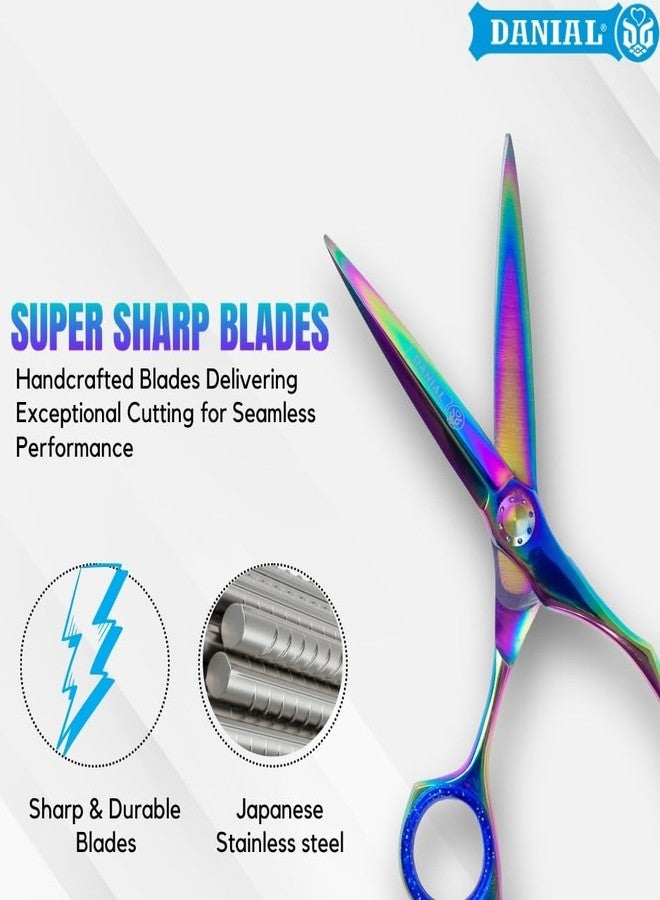 DANIAL 6.5" Stone Screw Titanium Coated 420C Japanese Stainless Steel Professional Barber Hair Cutting Scissors - Hair Cutting Scissors for Men and Women Multicolored - Image 2