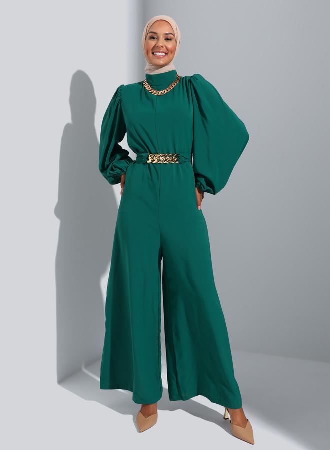 رفقة من مودانيسا جمبسوت واسع أرجل أخضر من رفقة مع حزام سلسلة - Image 1