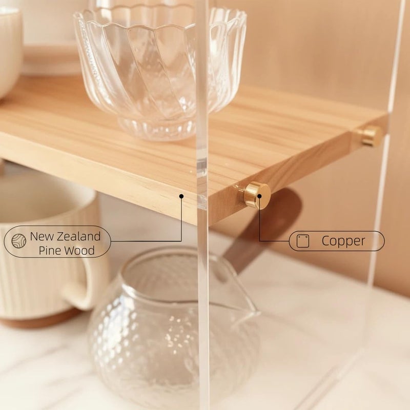 ReeGii Coffee Station Organizer 2 Tier, Solid Wood Mug Shelf for Coffee Bar,Matcha Station,Tea Storage - Holds Mugs,Beans,Syrup,Cups,Tirrers (Transparent Acrylic, 15.4" L x 5.7" W x 13.4" H) - Image 4