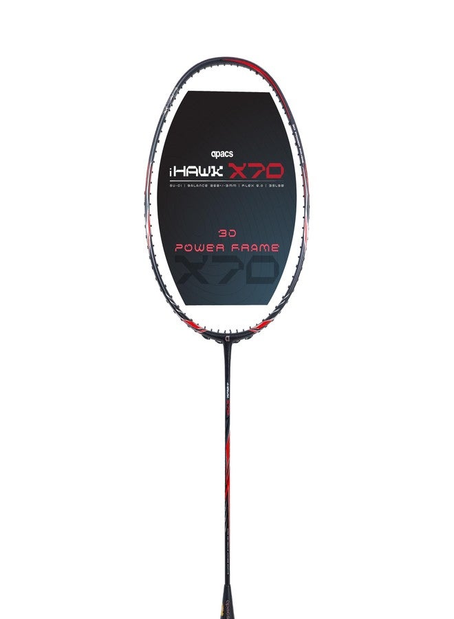أباك مضرب تنس الريشة Apacs iHawk X70 (بدون أوتار) مصنوع بالكامل من الجرافيت وألياف الكربون فائقة القوة (75-79 غرام) | أقصى شد 35 رطلاً | إطار ثلاثي الأبعاد | صنع في فيتنام، مضرب تنس ريشة بغطاء كامل (أسود) (متعدد الاستخدامات) - Image 5