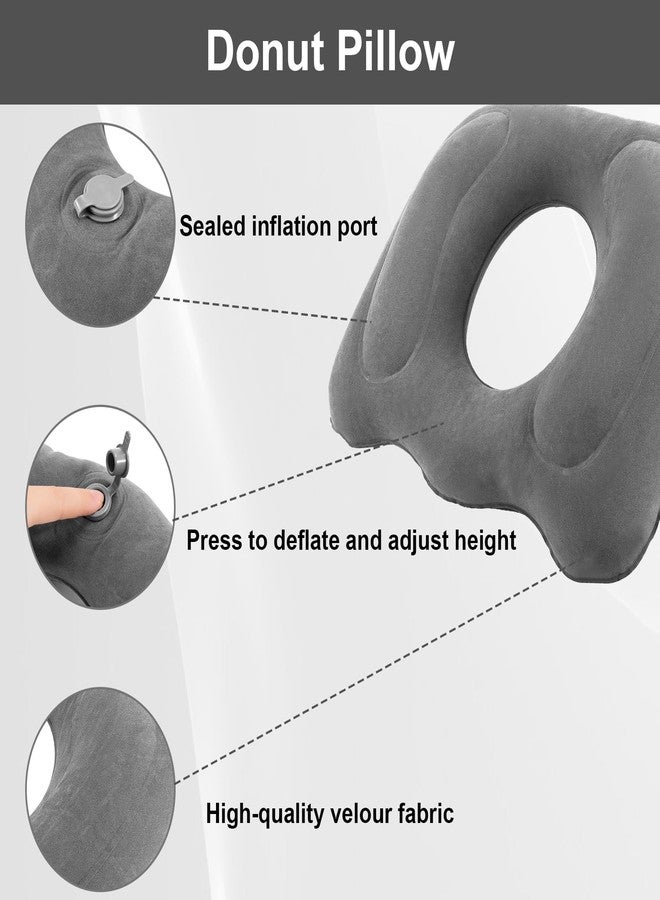FDFuZhao 2 Pack Inflatable Donut Pillow, Portable Hemorrhoid Pillows for Sitting, Seat Donut Cushions for Pressure Relief, Butt Cushion for Tailbone Pain for Home, Office or Car (Gray) - Image 3