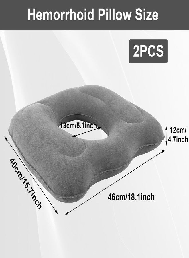 FDFuZhao 2 Pack Inflatable Donut Pillow, Portable Hemorrhoid Pillows for Sitting, Seat Donut Cushions for Pressure Relief, Butt Cushion for Tailbone Pain for Home, Office or Car (Gray) - Image 2