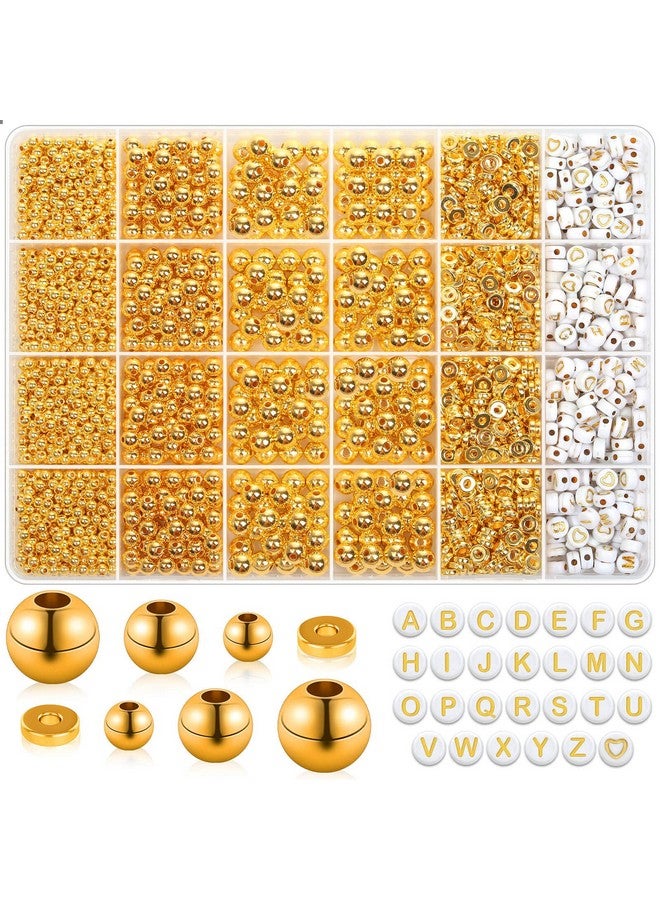 shynek 2240 Pieces Gold Spacer Beads And Gold Letter Beads For Bracelets Making Gold Bracelet Beads Include Round Beads Flat Spacer Beads And Alphabet Beads For Bracelets And Jewelry Making - Image 1
