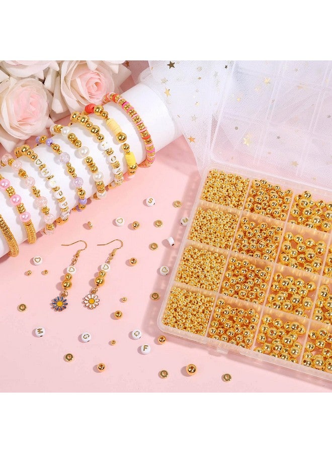 shynek 2240 Pieces Gold Spacer Beads And Gold Letter Beads For Bracelets Making Gold Bracelet Beads Include Round Beads Flat Spacer Beads And Alphabet Beads For Bracelets And Jewelry Making - Image 2