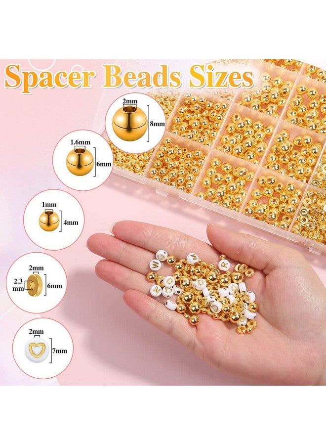 shynek 2240 Pieces Gold Spacer Beads And Gold Letter Beads For Bracelets Making Gold Bracelet Beads Include Round Beads Flat Spacer Beads And Alphabet Beads For Bracelets And Jewelry Making - Image 4