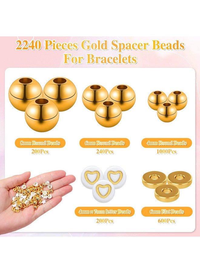 shynek 2240 Pieces Gold Spacer Beads And Gold Letter Beads For Bracelets Making Gold Bracelet Beads Include Round Beads Flat Spacer Beads And Alphabet Beads For Bracelets And Jewelry Making - Image 3