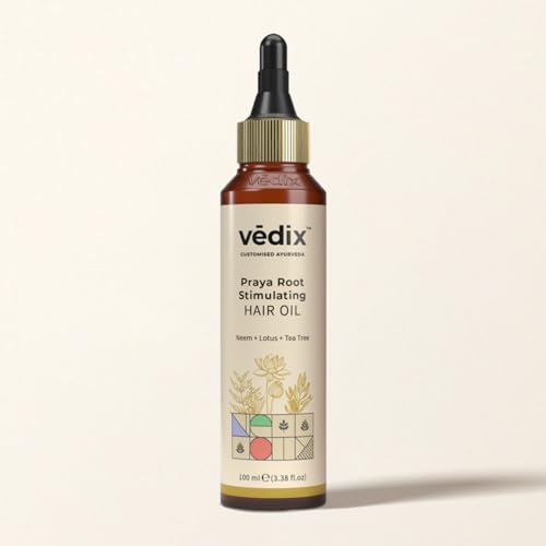 Vedix Praya Root Stimulating Ayurvedic Hair Oil | Hair Growth Oil With Neem + Lotus + Tea Tree - Customized Anti Hair Fall Control Oil - 100ml - Image 1