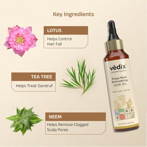 Vedix Praya Root Stimulating Ayurvedic Hair Oil | Hair Growth Oil With Neem + Lotus + Tea Tree - Customized Anti Hair Fall Control Oil - 100ml - Image 2