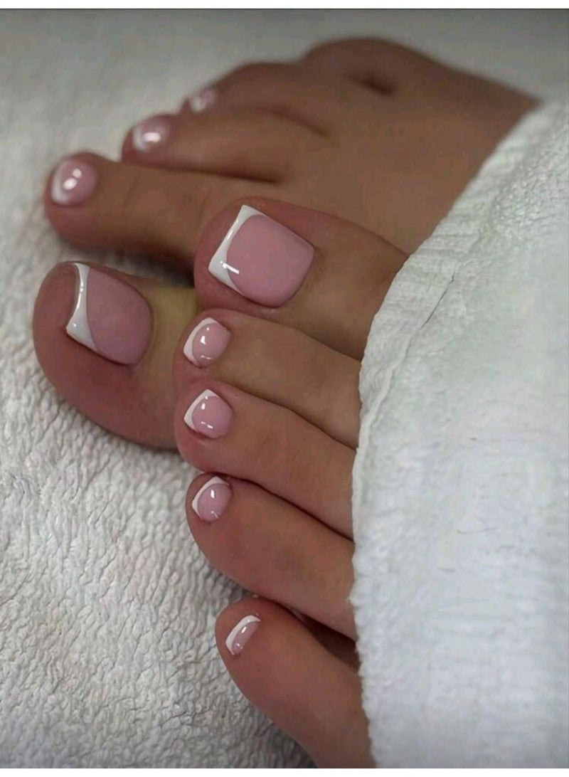 Shein 24pcs Square Shape Toenails Fashion Retro Nude Nails - Image 1