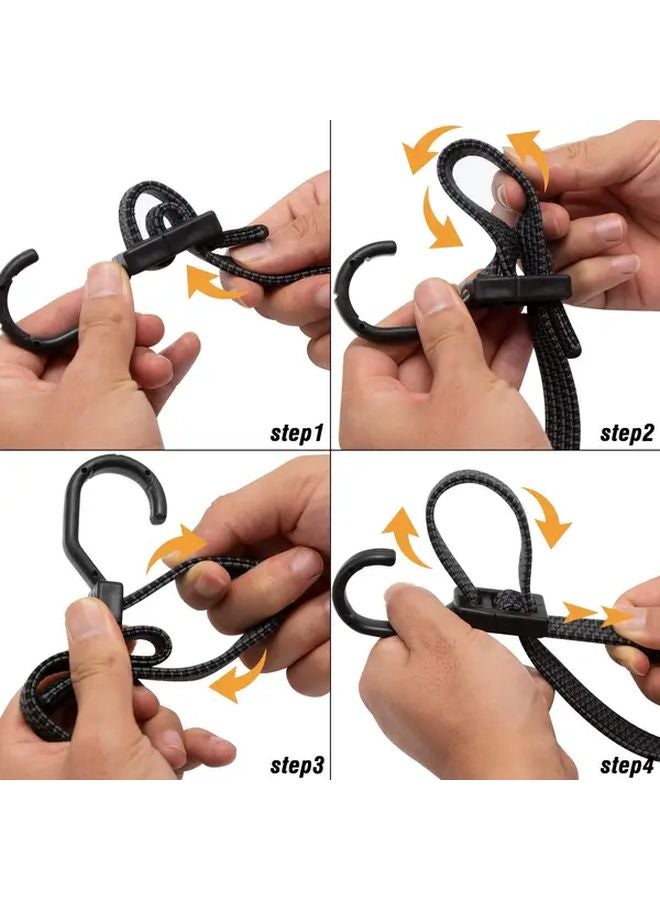 4Pcs Heavy Duty Black Elastic Straps With Metal Hooks Adjustable 100cm 40in For Camping Tents Bicycles Trucks - Image 1