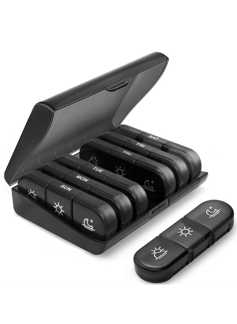 Weekly Pill Organizer 3 Times a Day, Portable Travel Pill Box 7 Day with Large Pill Containers, Light-Proof Pill Case for Vitamins, Medication, Supplements and Fish Oils (Black) - Image 1
