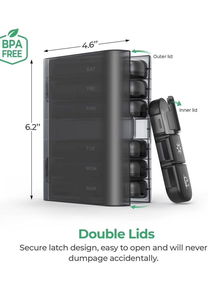 Weekly Pill Organizer 3 Times a Day, Portable Travel Pill Box 7 Day with Large Pill Containers, Light-Proof Pill Case for Vitamins, Medication, Supplements and Fish Oils (Black) - Image 5