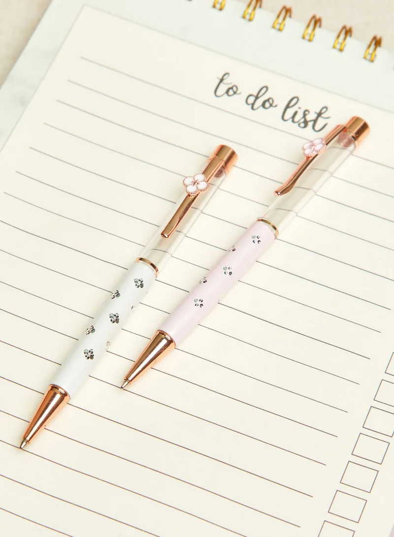 Pink Cactus Set Of Two Pink & White Pens