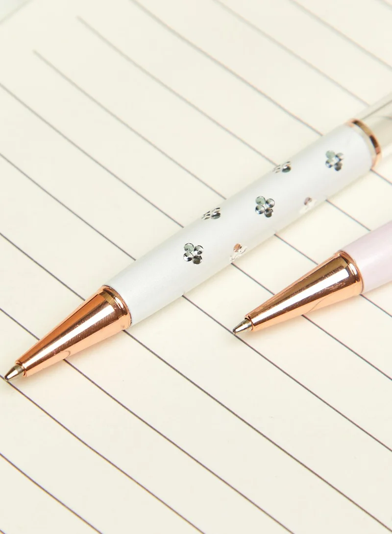 Pink Cactus Set Of Two Pink & White Pens