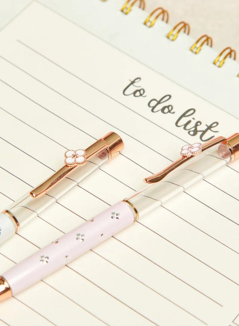 Pink Cactus Set Of Two Pink & White Pens
