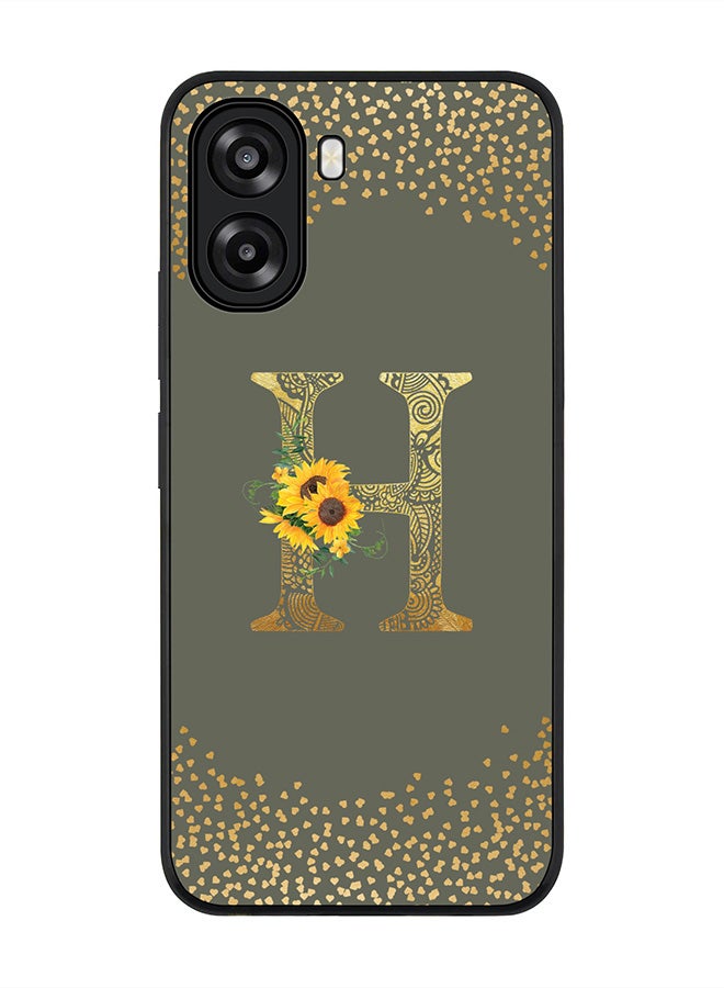 Stylizedd For Oppo A6x 5G / A6x 4G Case,Slim fit Camera Protection, Shockproof Thin Phone cover  - Custom Floral Monogram - H  (Olive Green ) - Image 1