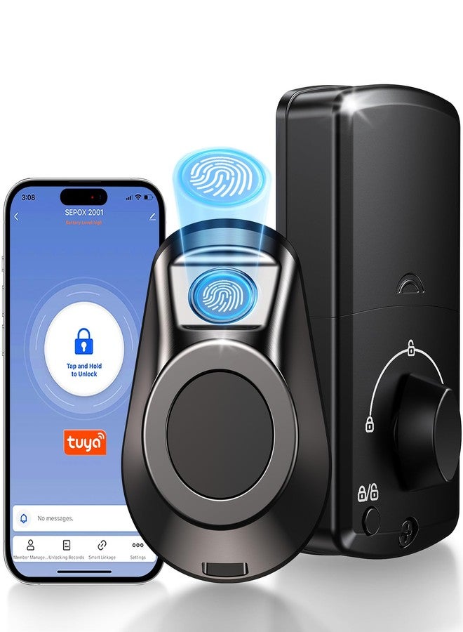 SEPOX® Smart Deadbolt Door Lock, 5-in-1 Keyless Entry (Fingerprint, Bluetooth, WiFi, Tuya APP, Key) Auto Lock/Unlock, Front Gate & Bedroom Compitable, Upgrade Lever & Knob, Unique & Universal Design - Image 1