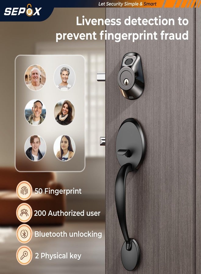 SEPOX® Smart Deadbolt Door Lock, 5-in-1 Keyless Entry (Fingerprint, Bluetooth, WiFi, Tuya APP, Key) Auto Lock/Unlock, Front Gate & Bedroom Compitable, Upgrade Lever & Knob, Unique & Universal Design - Image 3