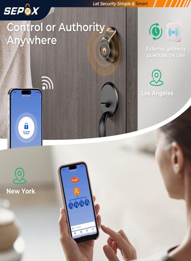 SEPOX® Smart Deadbolt Door Lock, 5-in-1 Keyless Entry (Fingerprint, Bluetooth, WiFi, Tuya APP, Key) Auto Lock/Unlock, Front Gate & Bedroom Compitable, Upgrade Lever & Knob, Unique & Universal Design - Image 5