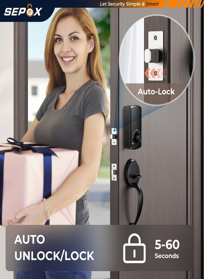 SEPOX® Smart Deadbolt Door Lock, 5-in-1 Keyless Entry (Fingerprint, Bluetooth, WiFi, Tuya APP, Key) Auto Lock/Unlock, Front Gate & Bedroom Compitable, Upgrade Lever & Knob, Unique & Universal Design - Image 4