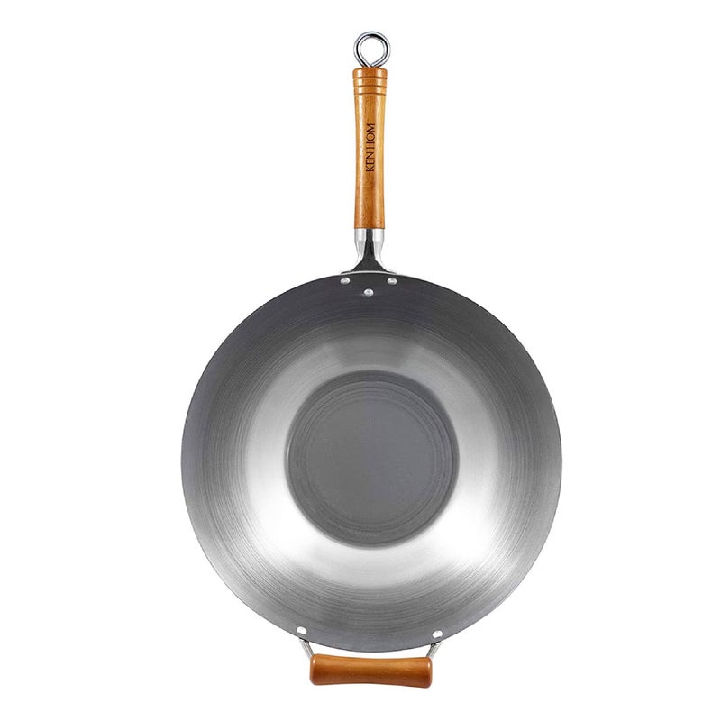 Ken Hom Flat Bottom Stir Fry Wok 14 Carbon Steel