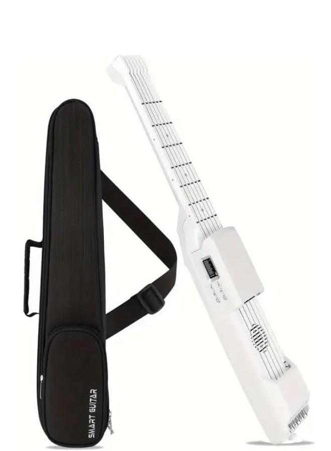 ميغاريا جيتار ذكي مع تقنية AI MIDI وشحن USB - جيتار كهربائي/صوتي هجين، نظام تدريب صامت مع سماعات الرأس/مكبر صوت، لا يتطلب ضبط، - أبيض - Image 1