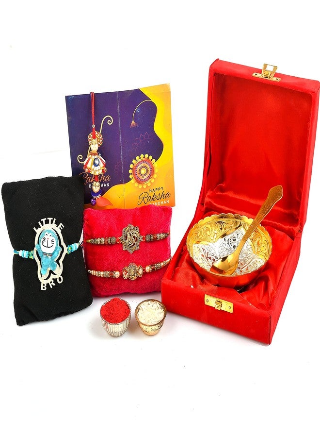 Yalambar هدية Yalambar Rakhi للأخ & - هدية Rakshabandhan لـ Bhaiya Bhabhi - [Rakhi for Brother Combo - راخي مع وعاء نحاسي مع صندوق مخملي، مادة تيلاك وبطاقة تهنئة] YAL-02-811 - Image 1