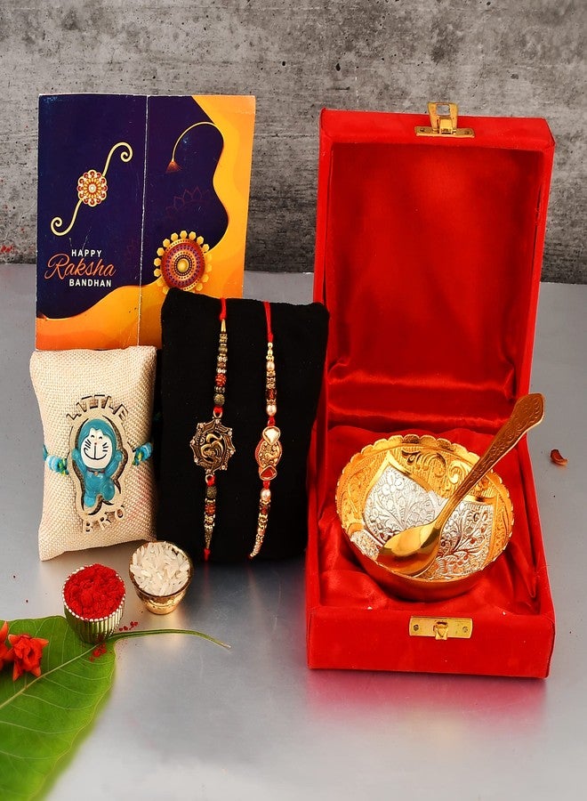 Yalambar هدية Yalambar Rakhi للأخ & - هدية Rakshabandhan لـ Bhaiya Bhabhi - [Rakhi for Brother Combo - راخي مع وعاء نحاسي مع صندوق مخملي، مادة تيلاك وبطاقة تهنئة] YAL-02-811 - Image 2
